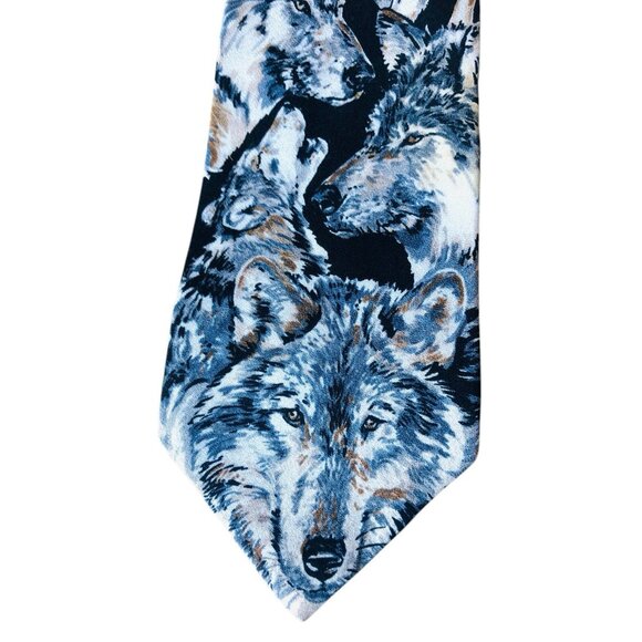 1995 WWF Grey Wolves Necktie World Wildlife Fund Silk Tie Vtg 90s Wolf Pack Art - Picture 2 of 7